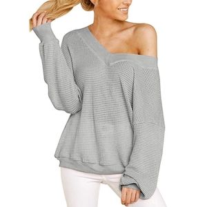 🆕️Slouchy Double V Waffle Knit Top(Gray or Black)